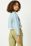 G6621 Light Denim Girls Cut-Off Cropped Denim Jacket Back