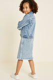 G6907-DENIM Frayed Denim Trucker Jacket Back