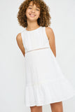 G7008 OFF WHITE Girls Lace Ruffle Tank Dress Front