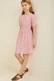 G7057-PINK MIX Floral Smocked Mini Babydoll Dress Full Body