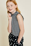 G7071-BLACK Stripe Ruffle Mock Neck Tank Top Alternate Angle