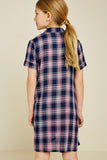 G7117-NAVY MIX Mini Plaid Tie-Front Shirt Dress Back