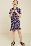 G7117-NAVY MIX Mini Plaid Tie-Front Shirt Dress Alternate Angle