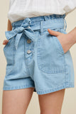 G7251-TANGERINE Belted High-Rise Paperbag Shorts Front Detail