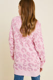 G7300-PINK Leopard Knit Open Front Cardigan Back