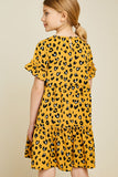 G7306-MUSTARD Leopard Mini Babydoll Dress Back