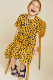 G7306-MUSTARD Leopard Mini Babydoll Dress Sitting