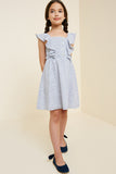 G7377-NAVY Embroidered Stripe Mini Floral Ruffle Dress Alternate Angle