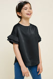 G7431-BLACK Pleated Tier Sleeve Top Alternate Angle