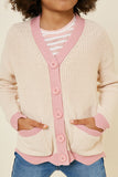 G7455-NATURAL Scallop Trim Cardigan Front Detail