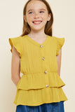 G7496-HONEY Button-Down Tiered Ruffle Hem Top Front