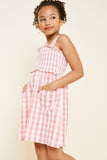 G7605-PINK Checkered Mini Pocket Dress Alternate Angle