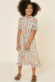 G7636-OFF WHITE MIX Floral Mock Neck Midi Dress Front