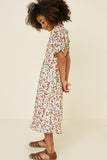 G7636-OFF WHITE MIX Floral Mock Neck Midi Dress Alternate Angle