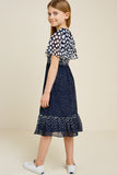 G7647-NAVY Polka-Dot Flutter Sleeve Midi Dress Alternate Angle