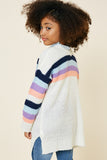 G7656 Off White Mix Stripe Pocket Cardigan Sweater Back