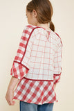 G7758-RED MIX Gingham Tassel-Tie Tunic Top Back