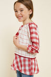 G7758-RED MIX Gingham Tassel-Tie Tunic Top Alternate Angle