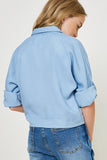 G7775-LIGHT DENIM Front-Tie Button-Down Collared Top Back