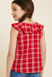 G7808 Red Girls Plaid Ruffle Collar Tank Back