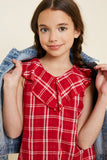 G7808 Red Girls Plaid Ruffle Collar Tank Front