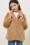 G7897 TAN Faux Fur Coat- Front