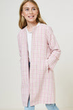 G7956-PINK Tweed Duster Coat Front