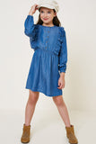 G7981-MEDIUM DENIM Denim Button-Down Ruffle Mini Dress Alternate Angle