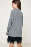 G7992-HEATHER GREY High Neck Ruffle Sweater Back