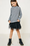 G7992-HEATHER GREY High Neck Ruffle Sweater Alternate Angle