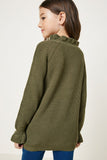 G7992-OLIVE High Neck Ruffle Sweater Back