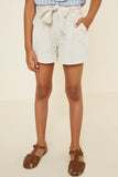 G8006-OATMEAL Linen Tie-Front Shorts Alternate Angle