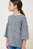 G8052 Brown Girls Puff Sleeve Sweater Full Body