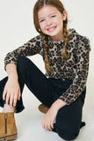 G8063-LEOPARD Leopard Ruffle Collar Long Sleeve Top Alternate Angle