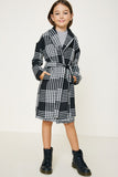 G8081-BLACK Plaid Knit Duster Coat Front