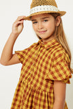 G8263-MUSTARD Gingham Ruffle Mini Dress Detail