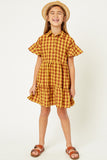 G8263-MUSTARD Gingham Ruffle Mini Dress Front