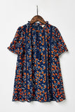 G9214-NAVY Floral Tassel-Tie Tunic Top Alternate Angle