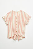 G9275 TAUPE Stripe Linen Button-Down Top Detail