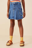 Pleat Detail Denim Cargo Skirt