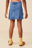 GB0009 Denim Girls Pleat Detail Denim Cargo Skirt Back