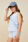 GB0093 Blue Girls Ruffle Detail Seersucker Gingham Sleeveless Top Side