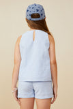 GB0093 Blue Girls Ruffle Detail Seersucker Gingham Sleeveless Top Back