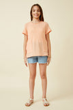 GDK1787 Coral Girls Waffle Knit Patch Pocket Short Sleeve Dolman Top Full Body