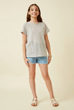 GDK1787 Light Grey Girls Waffle Knit Patch Pocket Short Sleeve Dolman Top Full Body