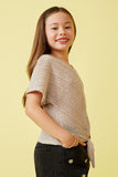 GDK1907 Brown Girls Textured Ribbed Tie Front V Neck Top Side