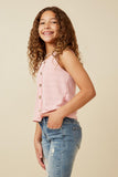 GDK1909 Pink Girls Patterned Button Detail Knit Tank Side