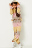 GDN4064 PINK Girls Brushed Knit Block Stripe Hoodie