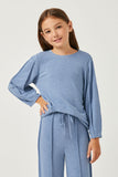 GDN4096 DENIM Girls Seam Detail Long Sleeve Brushed Terry Top Front