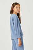 GDN4096 DENIM Girls Seam Detail Long Sleeve Brushed Terry Top Back